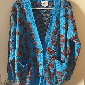 JOA blue leopard oversized cardigan